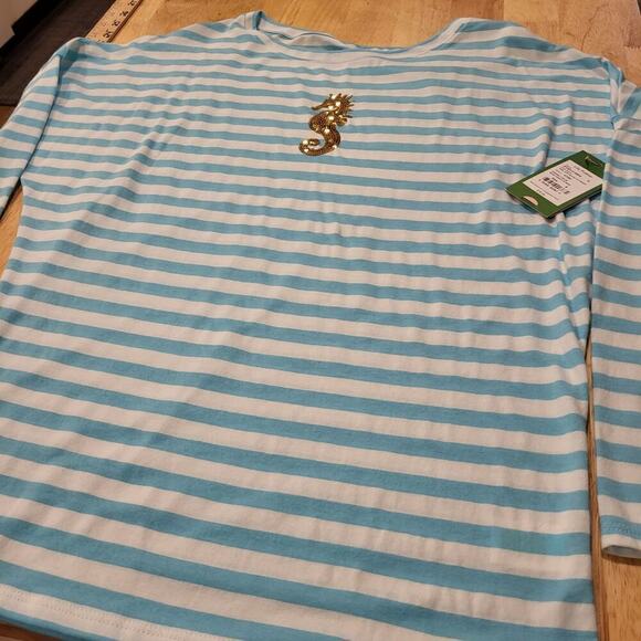 NWT Lily Pulitzer  blue white striped seahorse gold sequin embellishment - Picture 2 of 8